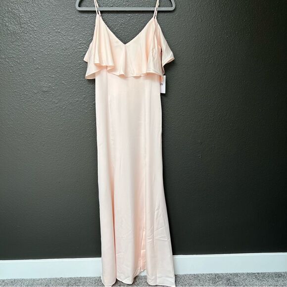REVOLVE, LPA V Neck Ruffle Gown in Champagne - Picture 4 of 16